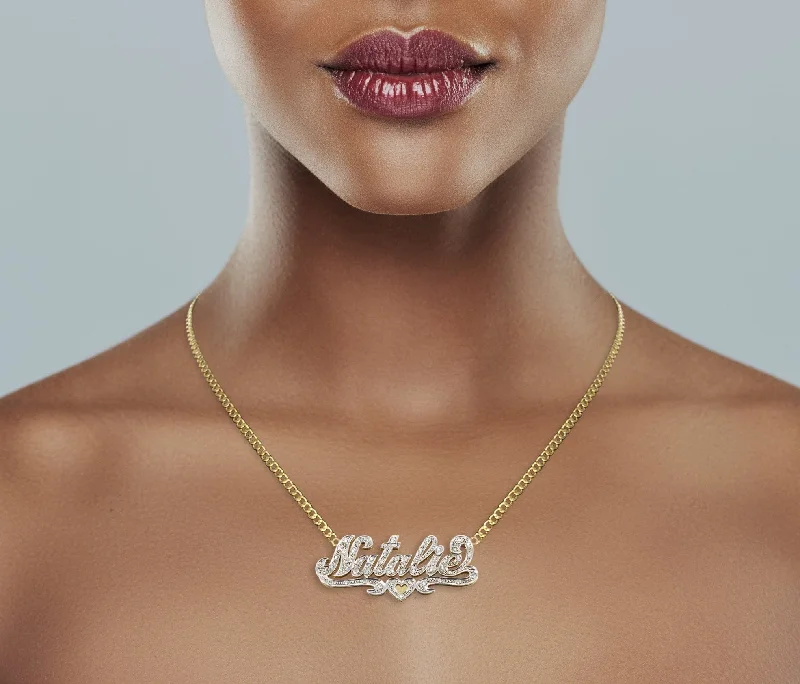 14K Gold Two Tone Diamonds Name Plate Necklace | Style #1 14K Gold Two Tone Diamonds Name Plate Necklace | Style #1