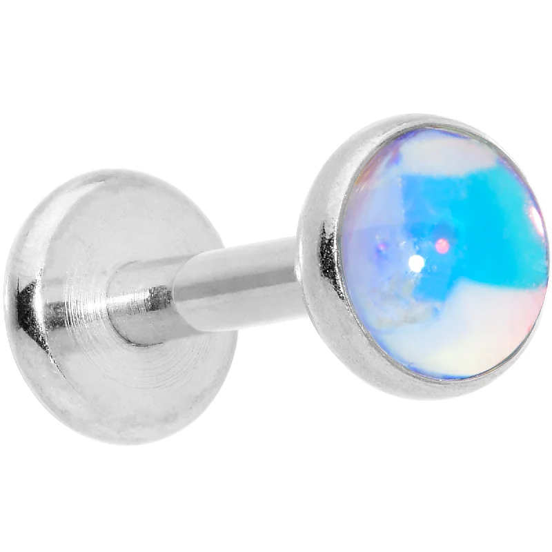 16 Gauge 1/4 Blue Faux Opal Internally Threaded Labret Monroe Tragus