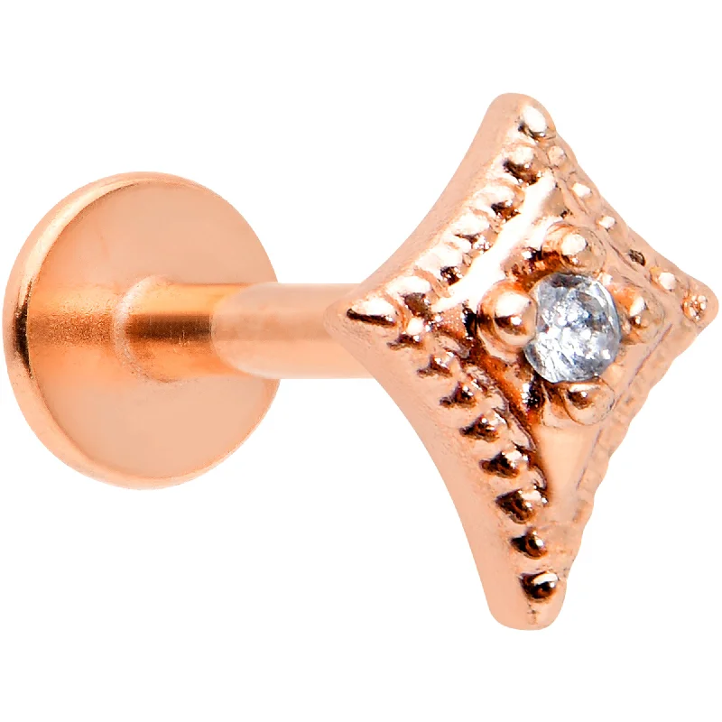 16 Gauge 1/4 Clear Gem Rose Gold Tone Edgy Rhombus Labret Tragus