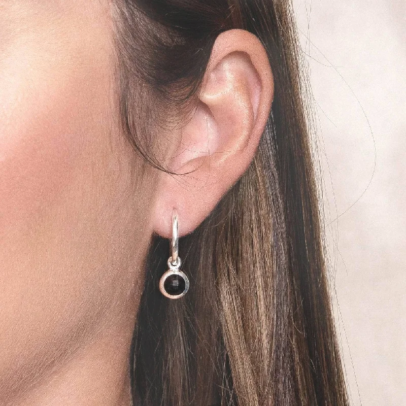 Black Tourmaline Silver or Golden Hoop Earrings