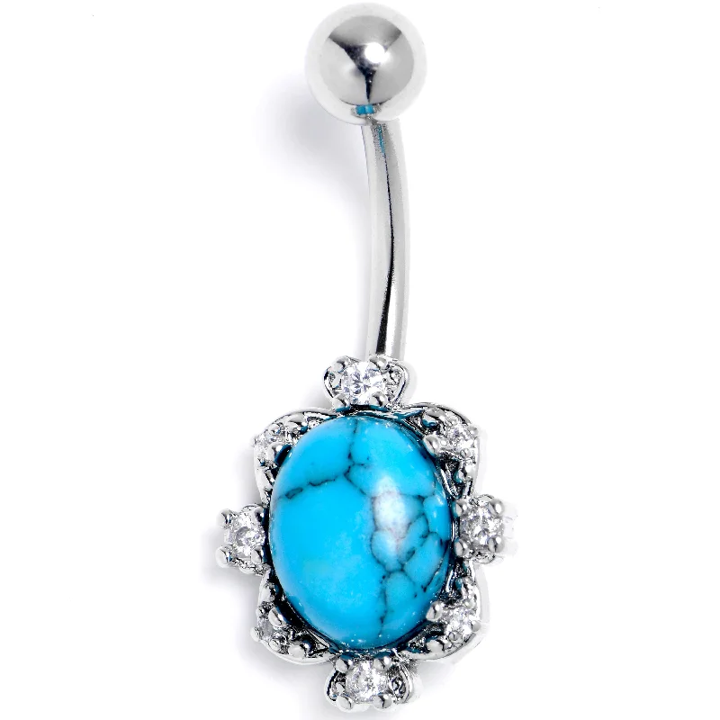 Blue Turquoise Stone Filigree Square Belly Ring