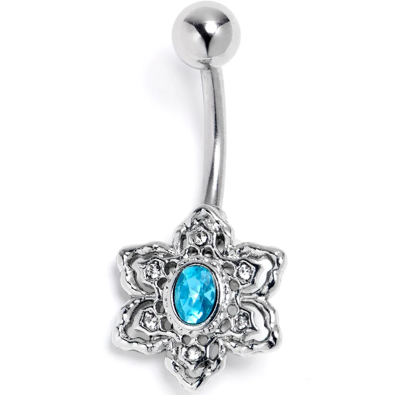 Clear Blue Gem Blooming Beauty Flower Belly Ring