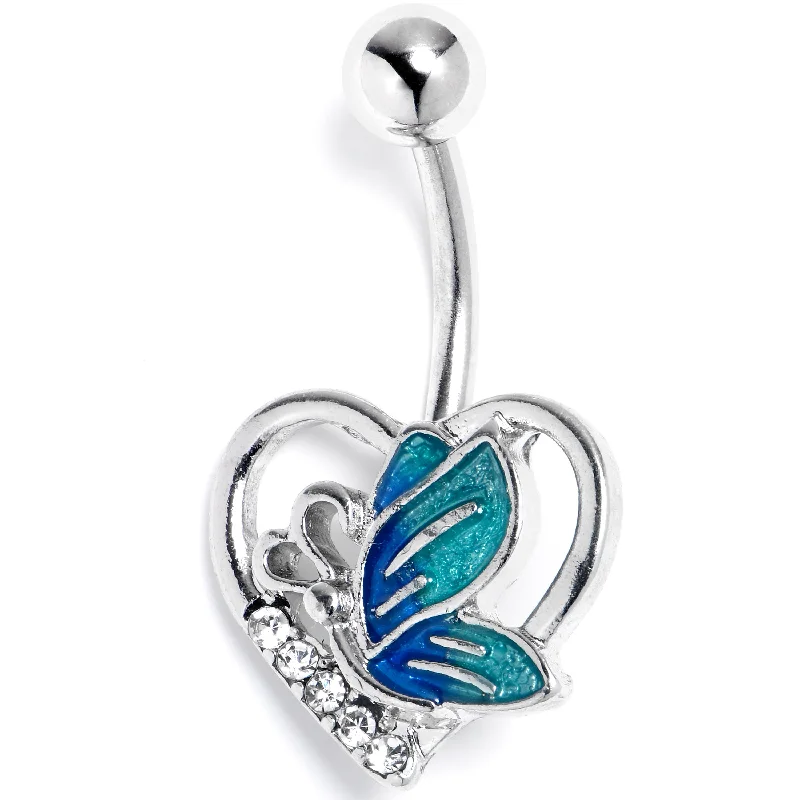 Clear Gem Butterfly Love Heart Blue Belly Ring