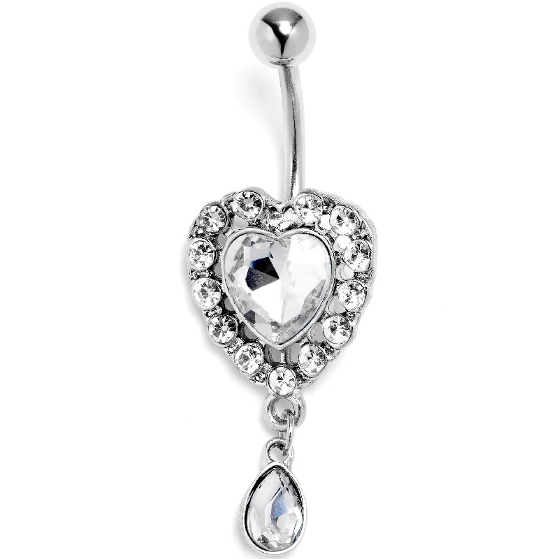 Clear Gem Double Heart Drama Dangle Belly Ring