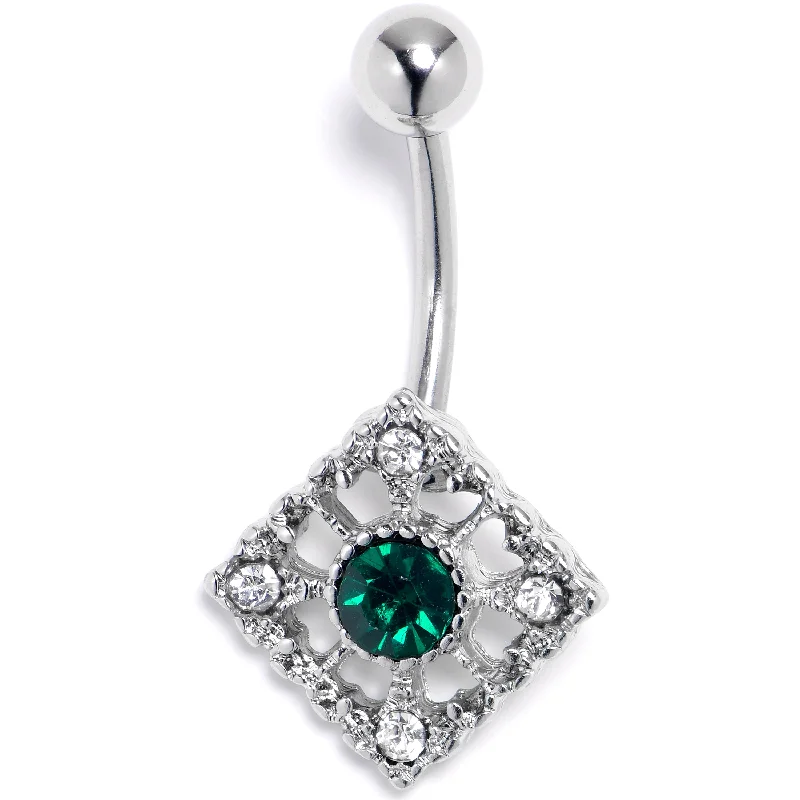 Clear Green Gem Retro Beauty Style Rhombus Belly Ring