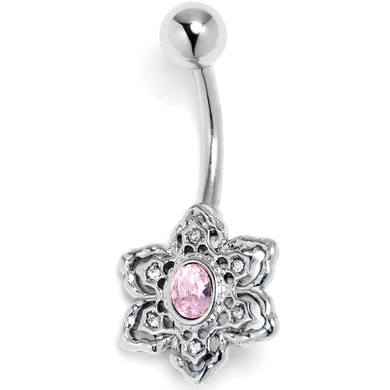 Clear Pink Gem Blooming Beauty Flower Belly Ring