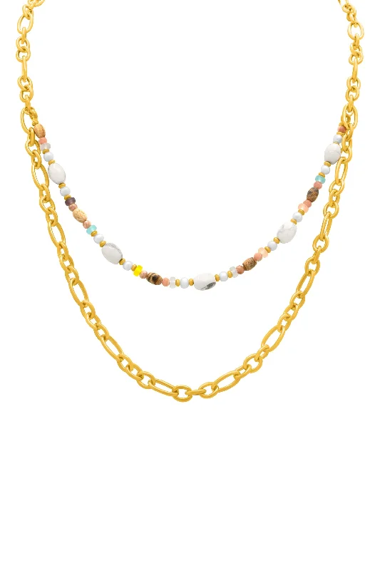 Link Beaded Double Chain Necklace