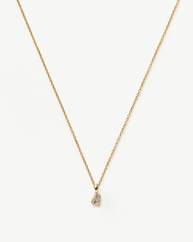 Fine Diamond Initial Mini Pendant Necklace - B | 14k Solid Yellow Gold Plated/Diamond