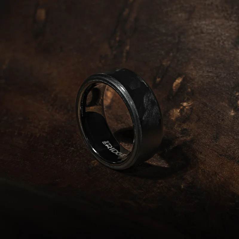 Ridge 8mm Beveled Ring Set - Forged Carbon