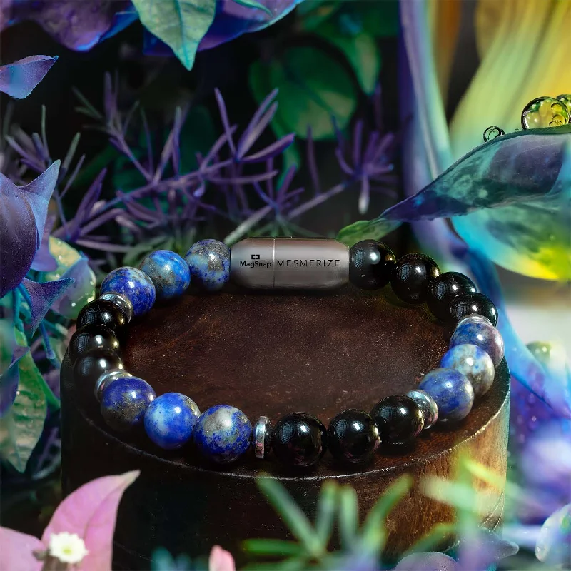 Knowledge Gloss Onyx And Lapis Lazuli Natural Stone Bracelet With Magsnap 2