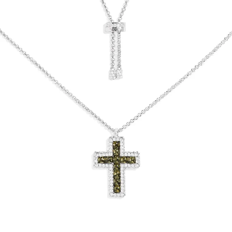 Khaki Pavé Cross Adjustable Necklace