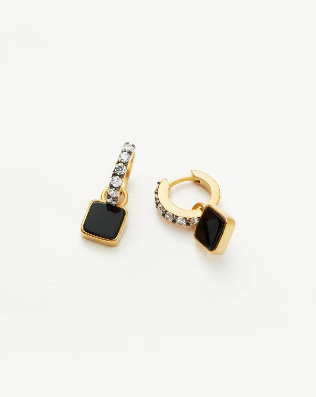 Lucy Williams Square Black Onyx Charm Hoop Earrings  | 18k Gold Vermeil/Black Onyx