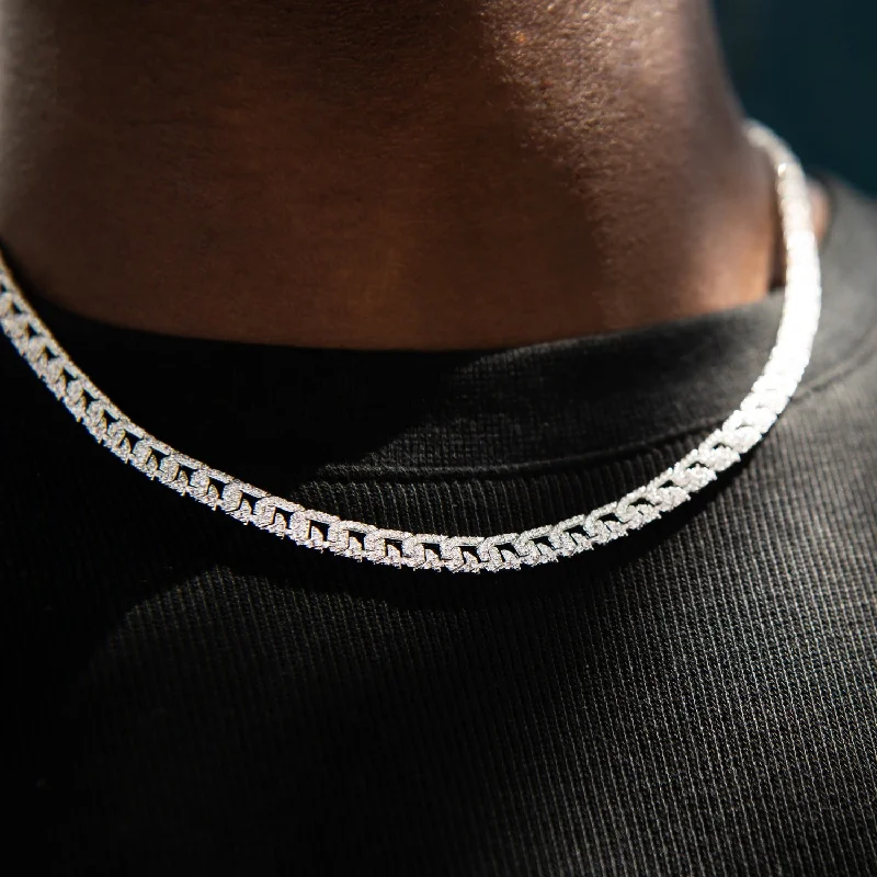 Micro Iced G-Link Chain in White Gold