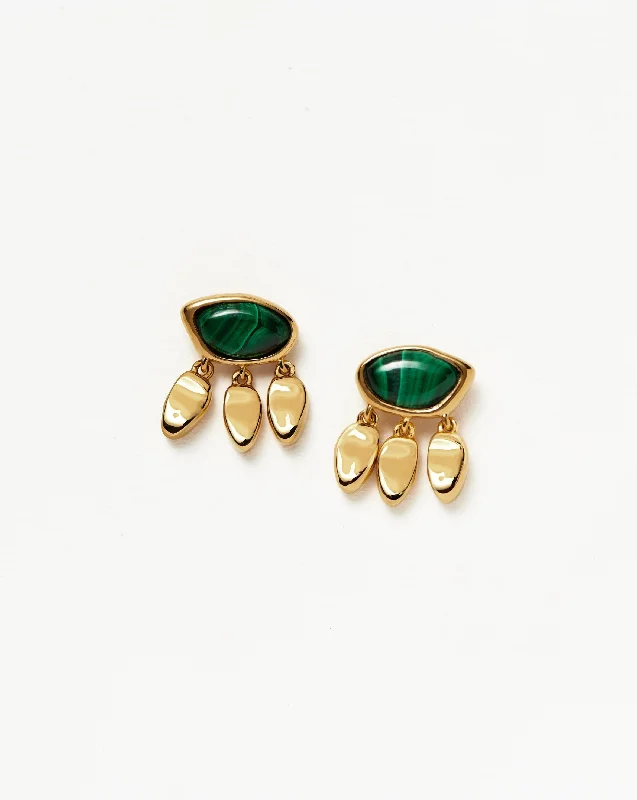 Molten Gemstone Charm Stud Earrings | 18k Gold Vermeil/Malachite