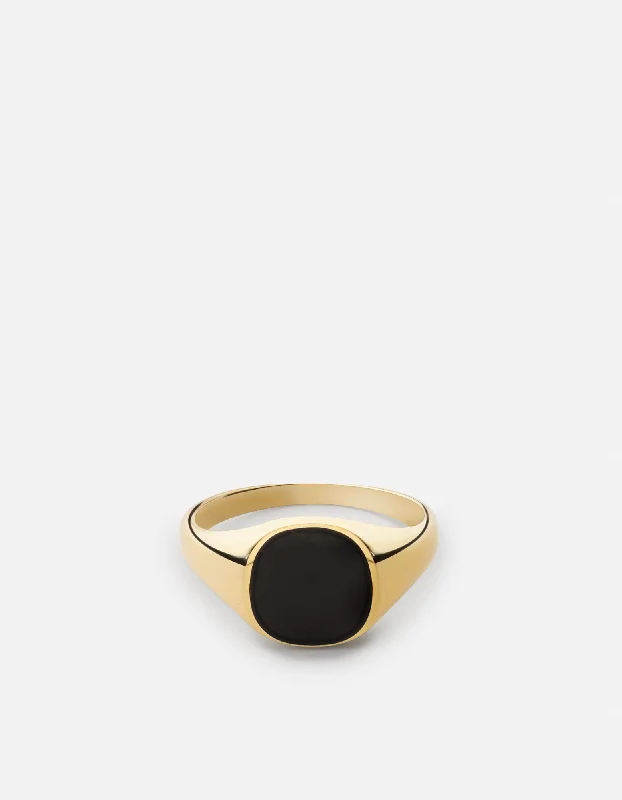 Olympus Signet Ring, Gold Vermeil/Black