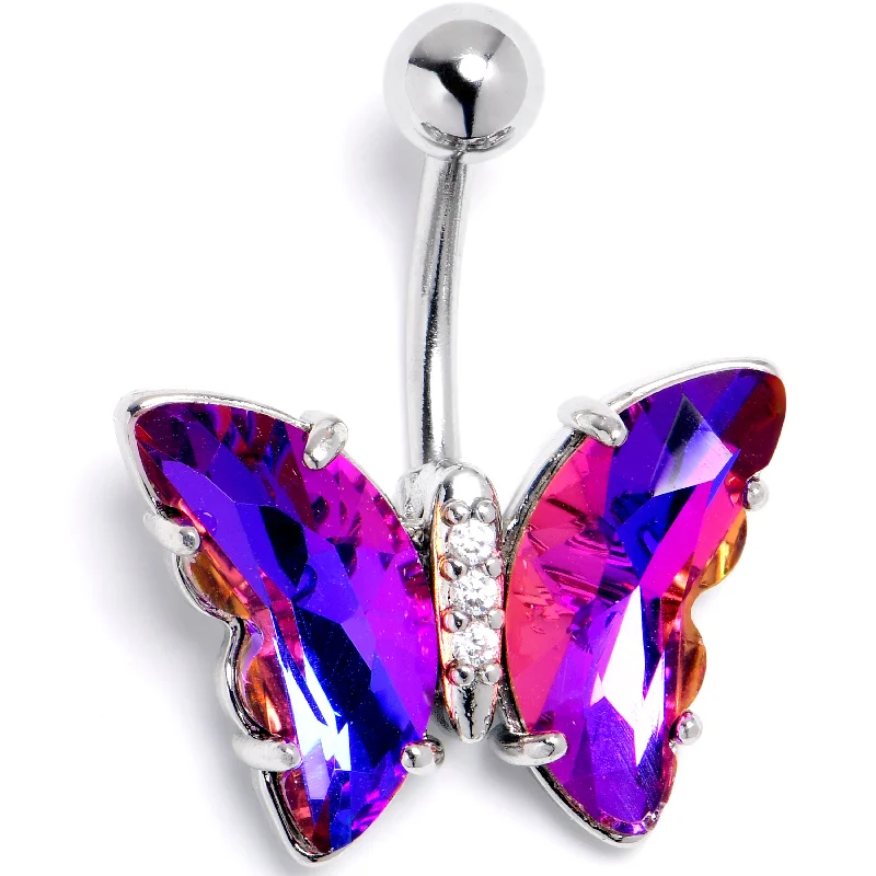 Purple Clear CZ Gem Simply Colorful Butterfly Belly Ring