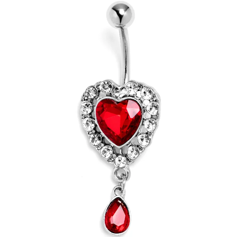 Red Clear Gem Double Heart Drama Dangle Belly Ring