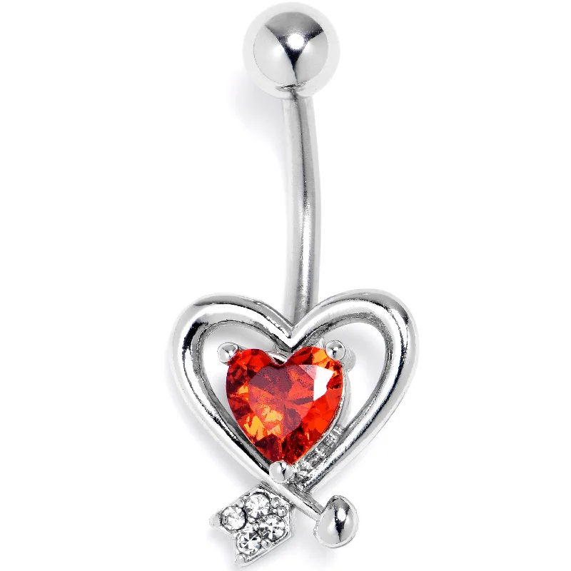 Red CZ Gem Wrapped In Heart Belly Ring